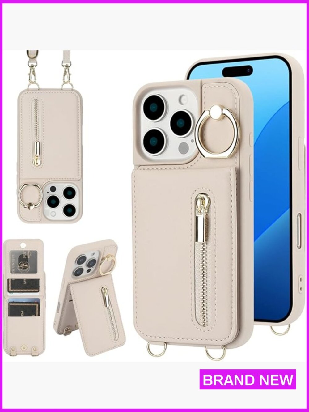 Crossbody Wallet Case with Card Slots Zipper Pocket RFID Blocking Detachable